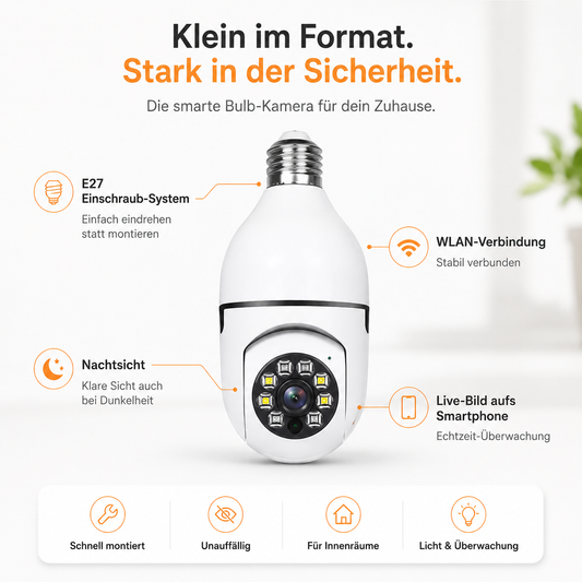 LumaGuard E27 WLAN-Kamera – HD-Überwachung direkt in der Lampenfassung